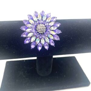 Vintage Purple Flower Statement Pin Aurora Borealis Rhinestone